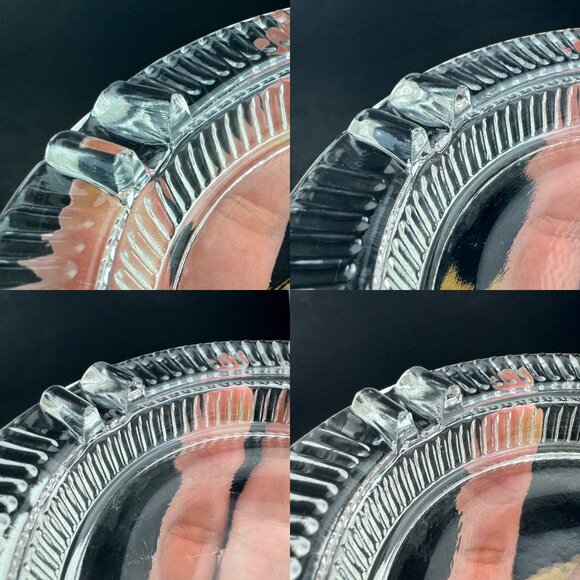 Vtg Clear Glass Round Ashtray Ribbed Textured Tabletop Damaged Lightly READ - Picture 5 of 10